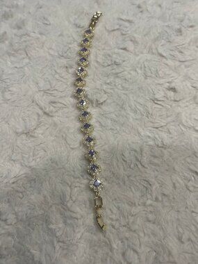Gold Purple Stone Clover Tennis Bracelet Gold Plated LFB-0017